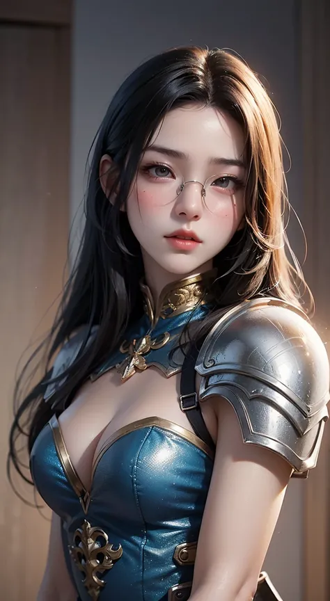 Super detailed, beautiful, masterpiece, highest quality, detailed beautiful round eyes, beautifully detailed face, medium long hair, Woman in silver and blue dress, Chengwei Pan at Art Station, by ヤン・J, detailed fantasy art, great character art, fan art be...