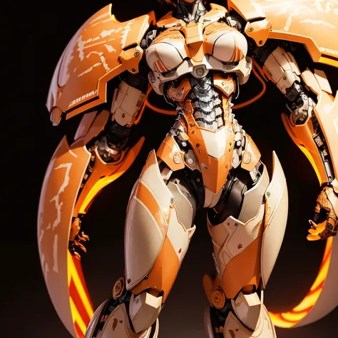 full body, Exposed breasts, Short-haired girl, Brown Hair, Tiger-themed mecha, High resolution, accurate, Anatomically correct, 最high quality, detail, 高いdetail, high quality, Multiview, Exposed shoulders, Exposed Skin, Neon Light,