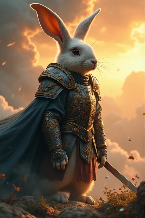 The zodiac rabbit who has always been wearing armor，Revealing the heavy breath of ancient times，Behind is the scene of destruction，There was thunder and lightning in the sky，But there is a holy dawn