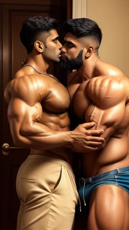 Indian desi beared daddy hunk kissing with his 20 years old son