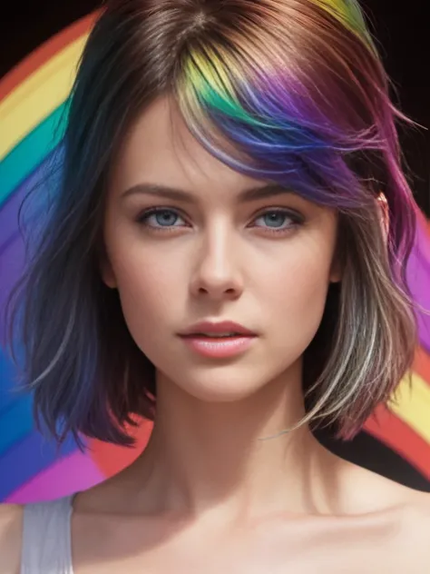 (Highly detailed CG synthesis 8k wallpaper, masterpiece, Highest quality, Super Detailed, Best Shadow), (Rainbow Hair: 1.4), (Detailed Background) (8k, masterpiece, Highest quality, Super Detail: 1.2),
1 girl, Brown Hair, short hair, Highly detailed face, ...