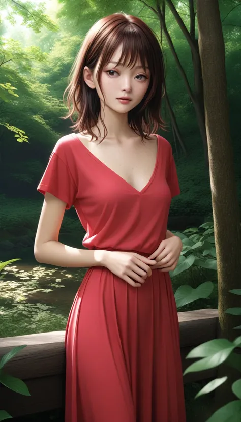 (ultra-highest resolution), (ultra-highest quality), (Very detailed), (Realistic textures and colors), (Very clear), (Realistic and natural composition), modern Japanese style, Midsummer Daily Scenery, One cute middle school girl, Perfect face, Sweaty skin...