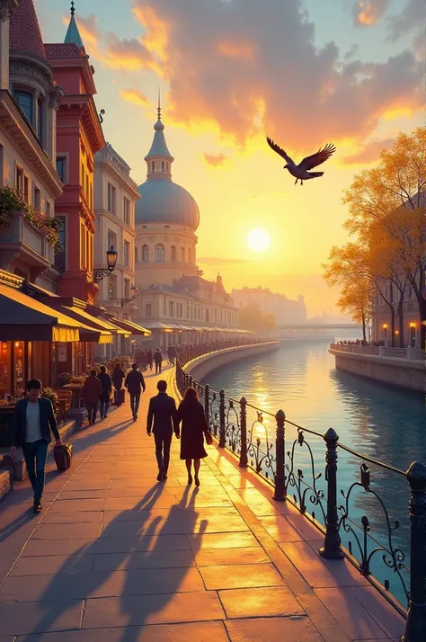 A captivating 3D render of an impressionist oil painting, portraying the serene beauty of a perfect morning in the city. The sun casts golden rays on the cityscape, illuminating the vibrant colors and intricate details of the buildings and streets. The sky...