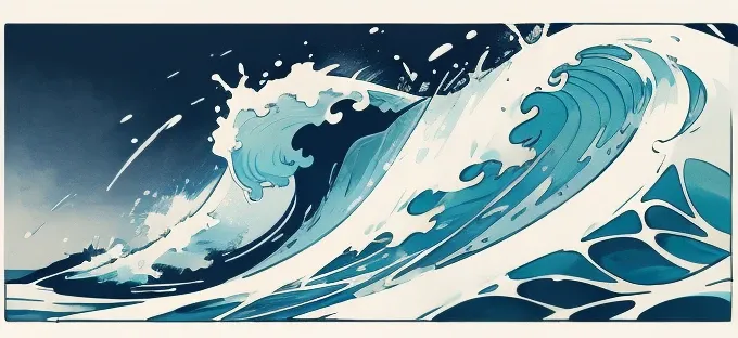 Wave design, Simple, pattern, Can draw, 美しいWave design, Japanese style、Ukiyo-e、No border、There is momentum、Monotonous colors、White background、Only waves、Full Screen、drop、round