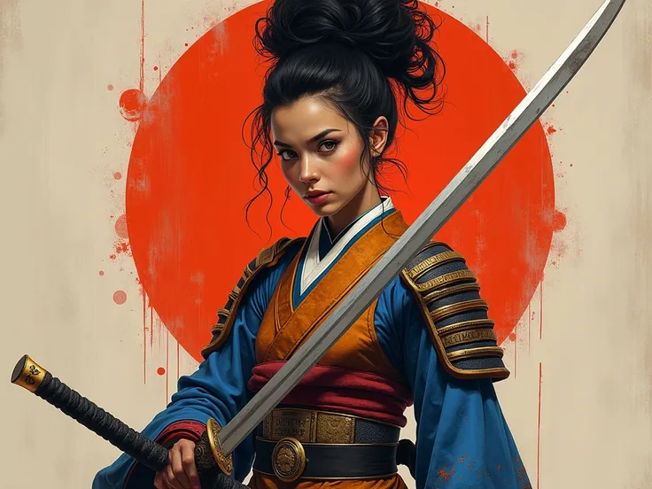 painting of a woman in a warrior outfit holding a sword, female warrior, Japanese Warrior, dressed in warrior armour, very beautiful cyberpunk warrior, Feudal Japan art, warrior warrior, Wearing kimono and armor, Feudal Japan, warrior, Wearing kimono and a...