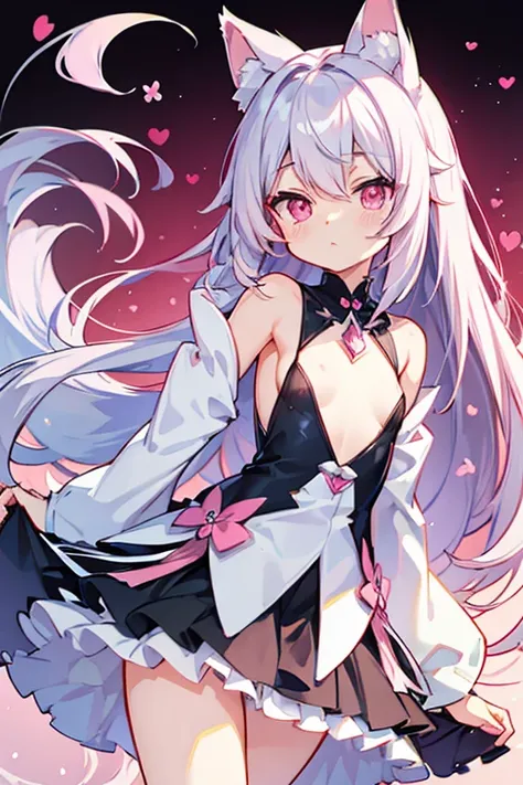 Animal ears、Silver Hair、Pink Eyes、Pink eyes、Small breasts、cute、1 person、Long Hair、Straight Hair、Fluffy tail