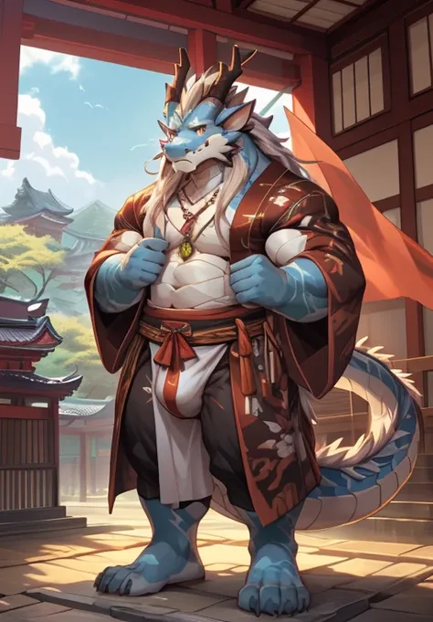 ((Highest quality)), ((masterpiece)), (Super detailed),whole body,Perfect Face,Anthro,Oriental Dragon:2.5, male ,(((Very strong body))), (((Japanese Dragon))):2.5, (((Eastern Dragon))):2.5,(Pure white body), (Strong body,whole body純白の毛皮,Fluffy fur),(((Larg...