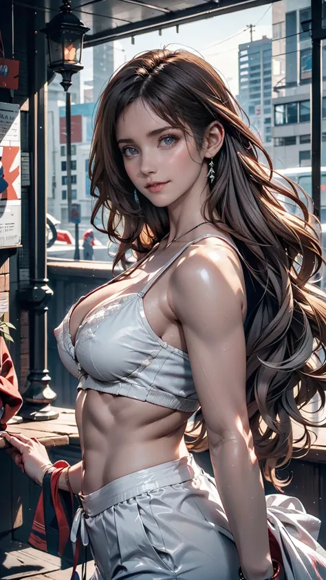 ((Highest quality, 8k, masterpiece :1.3)), Sharp focus :1.2, Perfect Body Beauty: 1.4, Slim Abs: 1.2, ((Dark brown hair, Big Breasts: 1.2)), (Natural light, City Street: 1.1 ), Highly detailed face and skin texture, Detailed eyes, double eyelid, (((Dynamic...