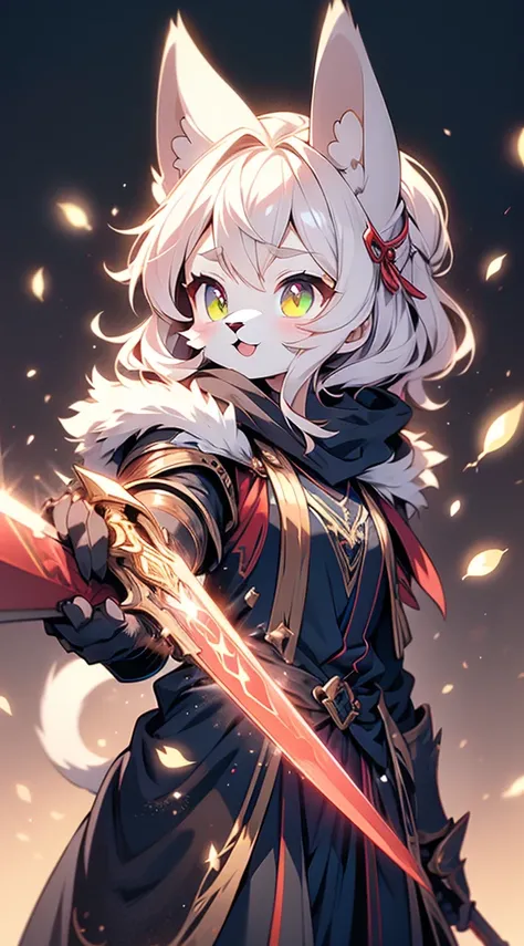 Cat Girl，short hair，braid，Tomboy，cute，Passion，Full of vitality，Energetic，Lively，shota，femboy，Red hair，Cat ears，Body hair，furry，furry，Red fur all over，hairy，sword，持sword，佩sword，拿着sword，cloak，cloak，Heroic Style，armor，奇幻armor