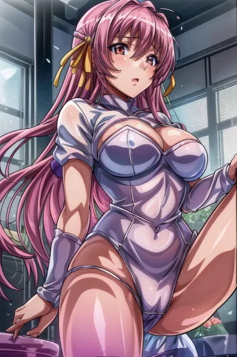 Mature Woman, (Mature Woman:1.3) eternally, shut up, Looking at the audience,pink hair,red eye,黄colorいリボン,length_hair, Slim and sexy shape, whole body,the bestquality, (8k), (4K),(masterpiece), (the bestquality), Very detailed, Game CG, Wheel within wheel,...