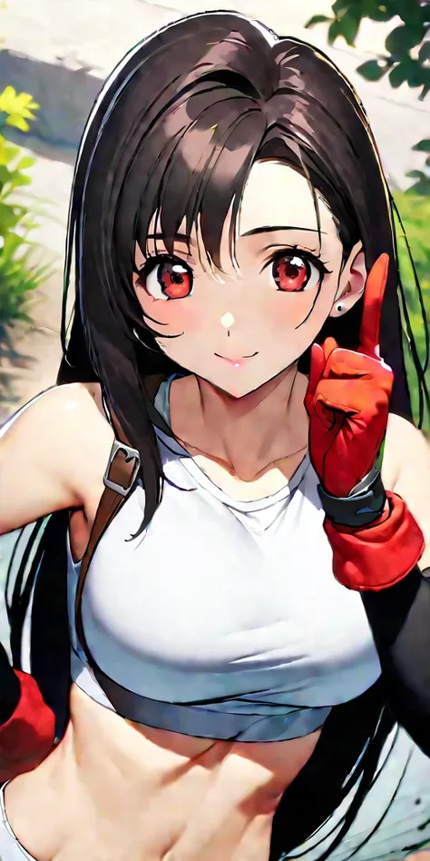 (((((tifa lockhart,Final Fantasy 7:1.5))))),((Highest quality、masterpiece、anime style、best quality、high resolution、8k、detailed、ultra-detailed:1.3))、Long legs:1.2, Beautiful woman with perfect figure:1.4、(Smiling:1.2), double eyelid、30-year-old female、((((O...