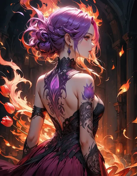 arafed, dark fantasy art, fantasy art, goth art, a picture of a tattoo of a tulip on the back of a female elf, a glowing tattoo ...