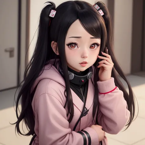 Close-up of a woman with a collar around her neck, Nezuko, Nezuko-chan, Hinata Hyuuga From Naruto, Anime girls in real life, hyper realistic anime, photorealistic anime, Charming anime girl, Hinata Hyuuga, From Naruto, realistic anime, realistic anime art ...