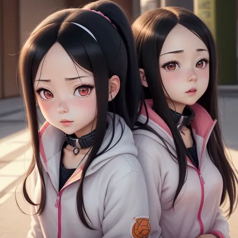 Close-up of a woman with a collar around her neck, Nezuko, Nezuko-chan, Hinata Hyuuga From Naruto, Anime girls in real life, hyper realistic anime, photorealistic anime, Charming anime girl, Hinata Hyuuga, From Naruto, realistic anime, realistic anime art ...