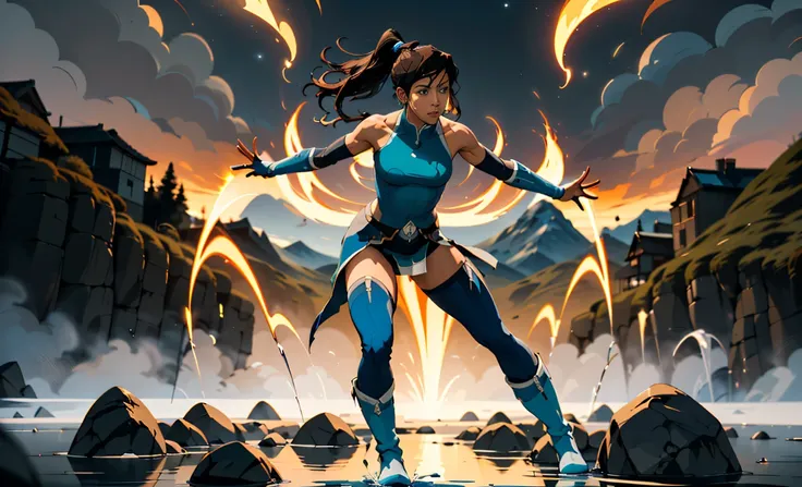 artistic depiction of korra, the protagonist from "avatar: the legend of korra". she is a strong and confident young woman with ...