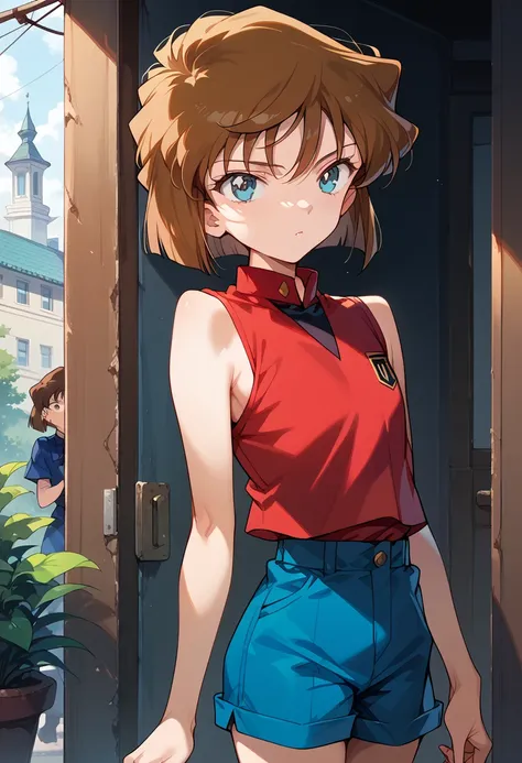 masterpiece,high resolution,highest quality,8k
(detective conan,ai haibara)
(7-year-old girl,,flat chest,short,brown hair,short ...