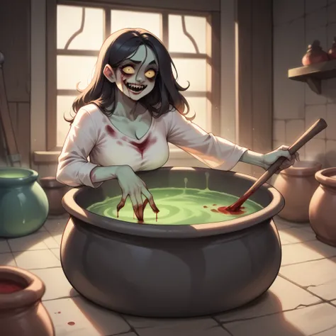 Cannibal princess is boiled in a huge cauldron, blood, horror