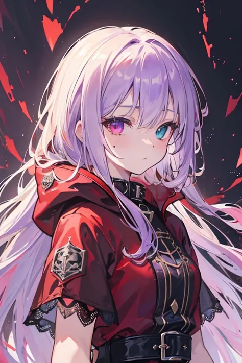 ((sand漠, sand, sand丘, Refraction effect, sun)), (masterpiece, Highest quality), (One girl), (alone), ((Portraiture)), Perfect Face, ((Heterochromia iridis, Blonde and purple hair, ((Red long parka)), Gothic unnecessary belts are everywhere, Mole under the ...