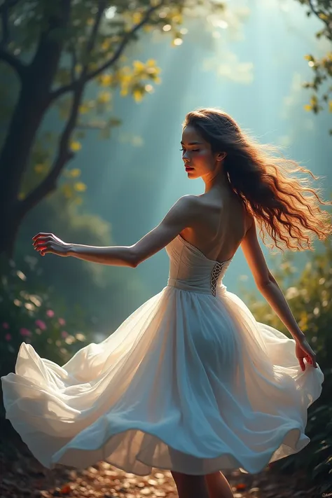 a girl in a flowing dress, dancing gracefully,beautiful detailed eyes,beautiful detailed lips,extremely detailed eyes and face,longeyelashes,elegant movement,active pose,twirling skirt,natural lighting,warm color palette,(best quality,4k,8k,highres,masterp...