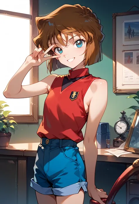 masterpiece,high resolution,highest quality,8k (detective conan,ai haibara) (7-year-old girl,,flat chest,short,brown hair,short ...