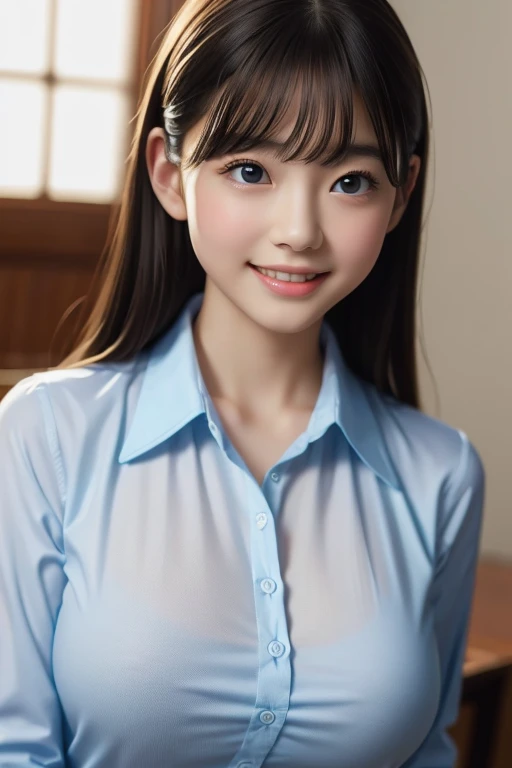 (In 8K、Highest quality、masterpiece:1.2)、(Realistic、Realistic:1.37)、Very detailed、1 girl、cute、alone、classroom、night、(Laughter:1.15)、Huge breasts、Too big、Beautiful saggy breasts and beautiful eyes、(Collared shirt:1.1)、Float NovaFrogStyle、Adult、Amorous、Gloss、...