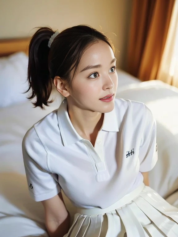 (Masterpiece, Best quality: 1.2), (Ultra realistic, Photo-realistic: 1.2), Full body, Slender body, From above, From side, Sitting, (Seductive pose: 1.2), Bedroom eyes, (Beautiful thighs: 1.1), Natural light, 28 years old actress, Japanese women, Neat and ...