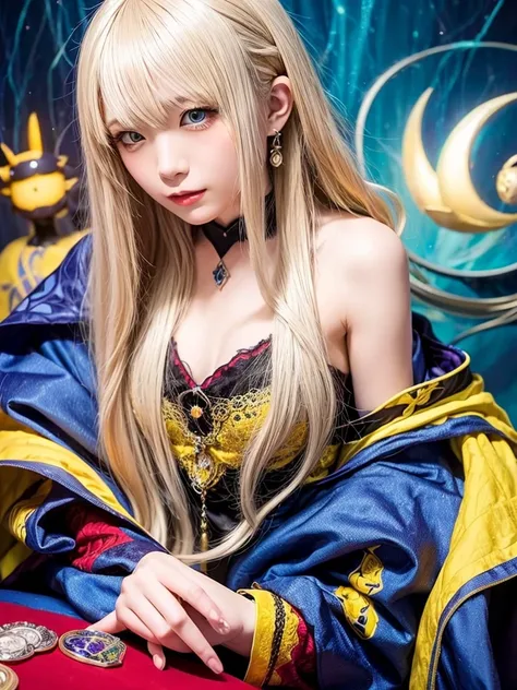 Fortune telling、Blonde、Yellow Eyes、Semi-long hair、Anime fantasy artwork