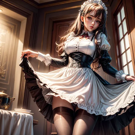 Rise of Langley, Maid outfit, in pantyhose 