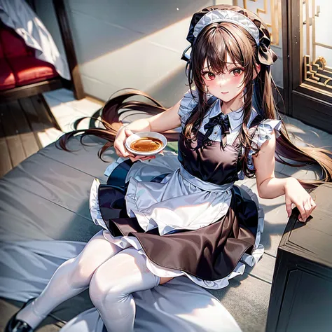 Rise of Langley, Maid outfit, in pantyhose, serving tea, and a room