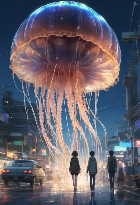 jellyfish, Inspired by Makoto Shinkai and Makoto Niitsu, (best quality, masterpiece, representative work, Official Art, professional, Extremely complex and detailed, 8K:1.3)