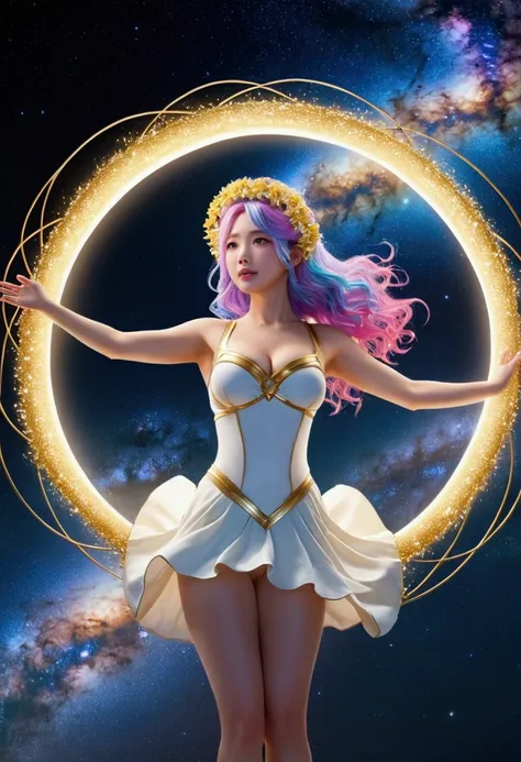 high quality, 最high quality,  美しいgoddess, Large Breasts, (floating, space, milky way, Benten), Warm lighting, goddess, milky way, scenery, Colorful hair wreath, {{{最high quality}}}, {{Very detailed}}, {shape}, Movie angle, {Detailed light},Cinema Lighting,...