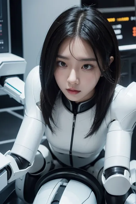 A future world where everything is managed by AI。All the men are tied up by female androids.、His penis is being violated