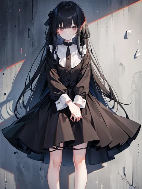 Girl　long hair　black Mourning clothes　skirt　Droopy eyes