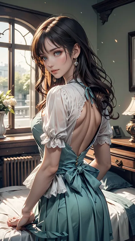 ((high quality work)), The writing is clear and concise, The green dress and the beautiful pleated lace complement each other., Enriching the layered feel of the entire picture, The elegant Edwardian lace dress and princess skirt add a lot of charm to the ...