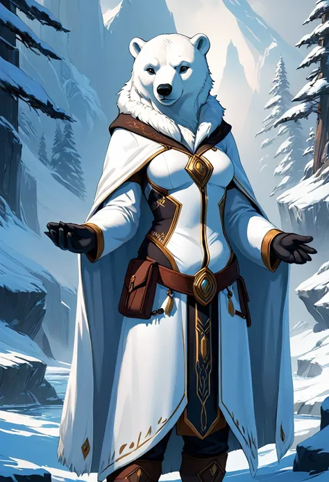 Anthropomorphic Polar Bear Mage. Official Art – An Award-Winning Digital Masterpiece In 4K Ultra HD, Extreme Detail And Intricate Realism. Symmetrical Face. This Concept Art Brought To Life By The Hands Of Artists Like Wlop & Artgerm In A Stunning 2D Vecto...