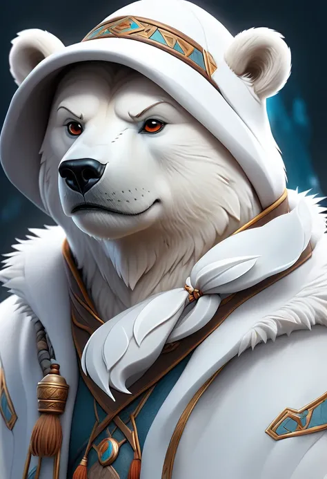 Anthropomorphic Polar Bear Mage. Official Art – An Award-Winning Digital Masterpiece In 4K Ultra HD, Extreme Detail And Intricate Realism. Symmetrical Face. This Concept Art Brought To Life By The Hands Of Artists Like Wlop & Artgerm In A Stunning 2D Vecto...