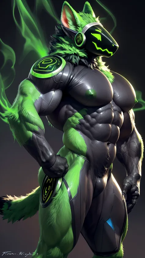 ((male green Protogen:1.5)), ((furry:1.7)), ((cyber, robot, cyborg, Android:1.4)), Anthro, solo, ((muscular male, muscle:1.5)), ((green fur:1.85)), ((black skin, green Visor:1.5)), ((ultra big pecs:1.7)), abs, (big ass:1.5), high tall, (nude, naked:1.5), (...