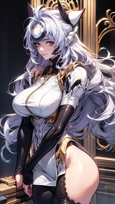 (masterpiece: 1.2), (best quality: 1.2) 1 woman, mature, tall (1.85), appeared to be around 25 years old, had silver (light) hair, straight and shiny hair, tied up in samurai bun, bangs, silver eyes like the purest silver, extremely detailed eyes, perfect ...