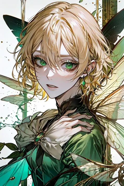 18 year old boy green eyes with beautiful fairy wings controlling water dark blonde hair 4k full hd quality