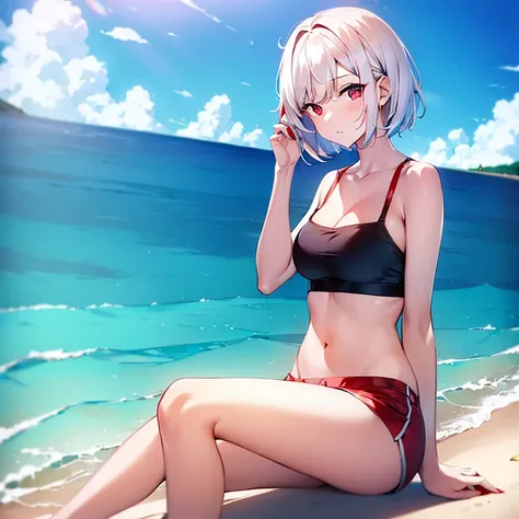 (girl)(white short hair)(red eyes)(relaxing)4K