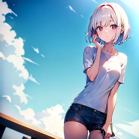 (girl)(white short hair)(red eyes)(Lying down)4K