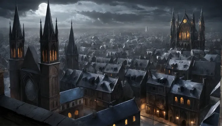 ((Best quality)), ((masterpiece)), (detailed), Заснеженный city, dark fantasy, Dark atmosphere, Gothic, Gothic style, city, большой city, metropolis, walls