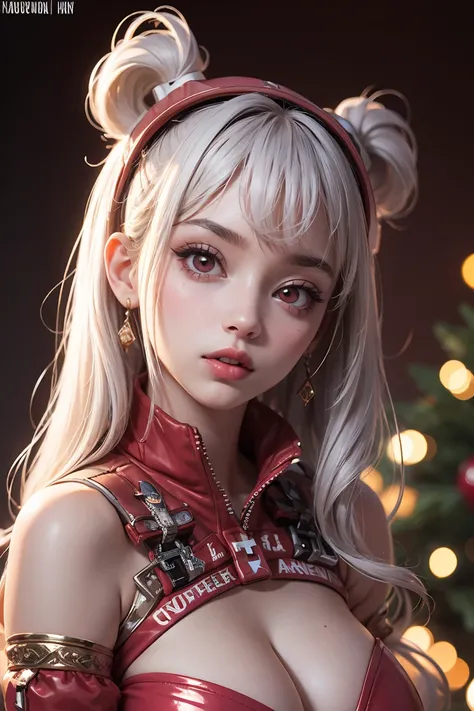 Alice (NOD),(1 girl), Red eyes, big lips, anime, Red lips,, ((Best quality)), Soft fill, White hair, a high resolution, hourglass body, , sexy POV video, big lips, ((Red eyes)), , big lips,x ornament, ornament, Duck Face, focus on lips, shiny lips,