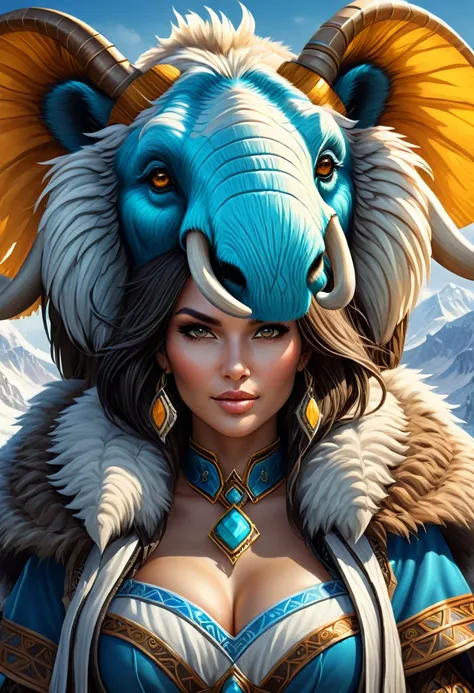 Anthropomorphic female wolly mammoth mage. Official Art – Charecter profile. An Award-Winning Digital Masterpiece In 4K Ultra HD, Extreme Detail And Intricate Realism. Symmetrical Face. This Concept Art Brought To Life By The Hands Of Artists Like Wlop & A...