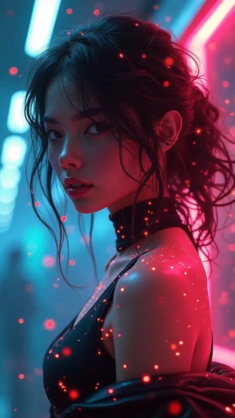 ((Best quality)), ((masterpiece)), (detailed:1.4), 3D, an image of a beautiful cyberpunk female with thick voluminous hair,light particles, pure energy chaos antitech,HDR (High Dynamic Range),Ray Tracing,NVIDIA RTX,Super-Resolution,Unreal 5,Subsurface scat...