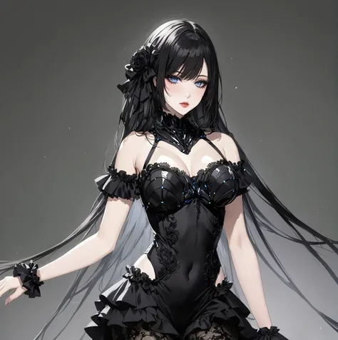 masterpiece, best quality, good quality, Highly detailed, shadowverse style, female, sexy, black armored, futuristic sci-fi aesthetic