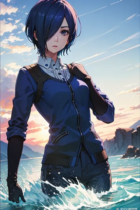 ((kirishima touka)), blue hair, blue eyes, perfect eyes, detailed face, clean face, 4k face