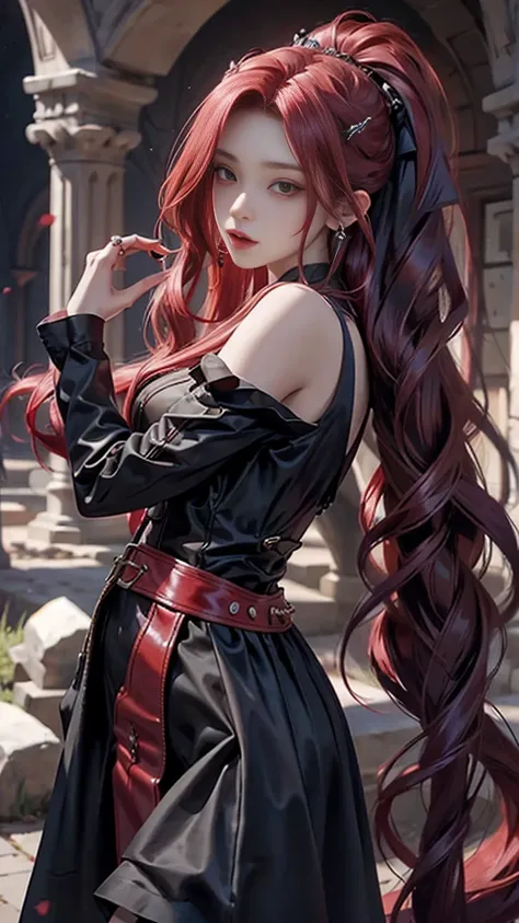 Girl with long hair,red hair,vampire, beautiful,realistic,dracula