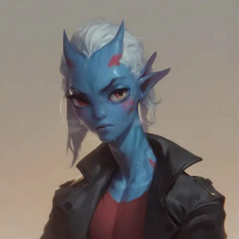 oc,na’vi, a alien blue skin skinny buff femboy man wearing black trench-coat with a red mark on the bust,thick, in an 80’s style...