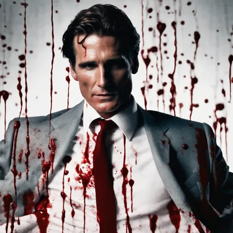 Patrick Bateman with blood on he face